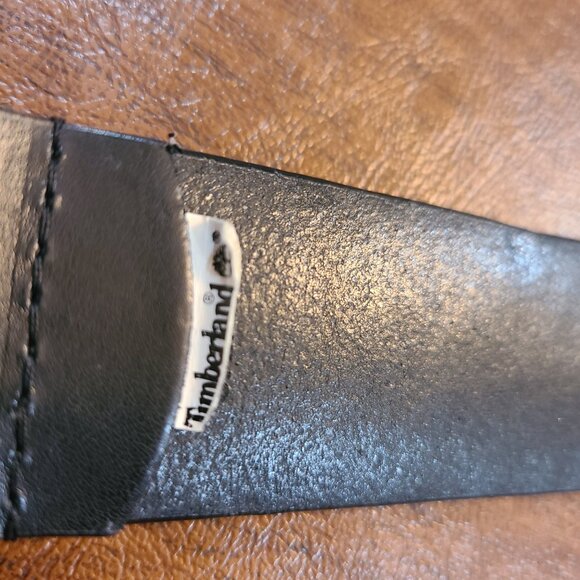 Timberland Tree Logo Black Leather Belt with Silver Buckle - Picture 7 of 7